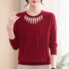 Moderna blusa de punto de otoño para madres, elegante suéter fino nuevo de manga larga y cuello redondo para mujeres de mediana edad y mayores