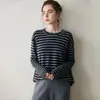 Suéter Pulóver de Rayas Fino de Hilo Nuevo Estilo de Moda para Mujer, Suéter de Cachemira Cuello Redondo, Cachemira de Longitud Media