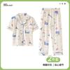 Conjunto de Ropa para el Hogar de Manga Corta de Algodón Imitación para Niños Medianos y Grandes Estilo Coreano Pantalones de Dibujos Animados Solapa Verano Niños y Niños Pijama Cárdigan