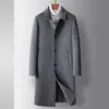 Abrigo de Hombre 2026 Otoño e Invierno Largo de Lana tipo Gabardina con Cuello de Solapa, Estilo de Negocios Lujo Joven, Abrigo Cálido de Lana Doble Cara