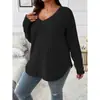 [En Stock] Ropa de Mujer Talla Grande para Comercio Exterior de Amazon Transfronterizo Nuevo Color Sólido Holgado Cuello en V Manga Larga