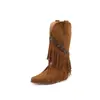 Botas Vaqueras Británicas de Nuevo Estilo, Botas de Moda con Remaches y Flecos, Botas de Tacón Alto Grueso hasta la Media Pantorrilla, Tallas 40-43, Wish Export Boots