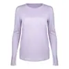 Roupa de Yoga Outono/Inverno 2026 para Mulheres, Camiseta Esportiva de Manga Longa em Algodão Pima Americano, Gola Redonda, Roupa Fitness Casual Solta