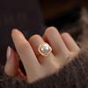 Anillo de circón con perla de agua dulce natural rosa para mujer, diseño de apertura de nicho, ligero, de lujo, de alta gama, nueva joyería china hecha a mano.
