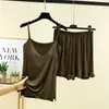Conjunto de camisola y shorts de algodón modal para mujer, verano, holgado, ajustado, fino, ropa de dormir para casa, conjunto de dos piezas