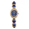 Nuevo Reloj Pulsera Lingote Portador de Riqueza Incrustado con Diamantes Ovalados y Piedras Preciosas de Colores con un Toque de Lujo y Elegancia, Popular Reloj para Mujer de Comercio Exterior