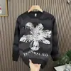 Sudadera Gruesa de Cuello Redondo Estilo Americano de Moda con Forro de Felpa para Hombre con Diseño Floral de Mandala, Top Base Casual Versátil Desgastado