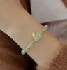 Pulsera de conejo de jade de estilo chino para mujer, hecha a mano, con cuentas, etiqueta de carácter fu, hebilla de anillo de seguridad, pulsera de jade de imitación