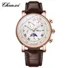 Reloj para hombre Chenxi multifuncional de tres subesferas y seis manecillas con fase lunar, calendario, cronógrafo, transmisión en vivo de negocios, fabricante transfronterizo, reloj de cuarzo