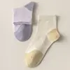 Calcetines de Ramio para Mujer, Calcetines de Media Pantorrilla, Estilo 2026 para Todas las Estaciones, Calcetines de Algodón con Bloques de Color Puro, Resistentes al Olor, Absorbentes del Sudor, Calcetines Lisos de Negocio, Transpirables