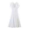 Vestido de Cuello en V con Textura Estilo Europeo y Americano con Cordón, Vestido de Longitud Media Acampanado de Manga Corta que Ceñe la Cintura, Suministro de Moda Femenina Transfronterizo