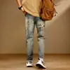 703 Jeans de Mezclilla para Hombre, Resistentes, Lavados, Desgastados, Modernos, Parcheados, Bordados, Estampados, Holgados, Cónicos, Pierna Recta