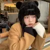 Gorro com Circunferência de Cabeça Grande, Chapéu de Urso com Orelhas para Mulheres, Gorro de Tricô com Proteção de Orelha de Pelúcia, Turbante Pequeno Fofo e que Afina o Rosto