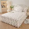 Faldón de cama fresco y sencillo estilo coreano, una sola pieza, algodón puro, nuevo modelo 2025, apto para todas las estaciones, juego de ropa de cama de cuatro piezas con colcha y funda de edredón