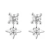 Nuevos Pendientes de Plata S925 2024 con Cierre de Rosca de Estrella de Cuatro Puntas y Diamante Pendientes Pequeños de Estrella de Diseño Sencillo de Nicho