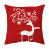 Funda de Cojín Temática Navideña Fondo Rojo Lino Felpa Corta Estampada Funda de Cojín Regalo Navideño Al Por Mayor