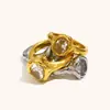 Joia de Mão Elegante Europeia e Americana Transfronteiriça de Nicho Retrô Anel de Zircônia Ovo de Pombo Furado em Aço Inoxidável Banhado a Ouro 18K Luxo Acessível Feminino