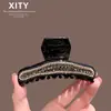 Presilha de garra com cravação total de diamantes estilo influencer coreana e japonesa para mulheres, presilha de tubarão preta de alta qualidade para cabelos finos, presilha para coque alto, novo acessório de cabelo da moda