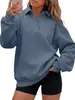 Moletom de gola polo estilo americano com meia-abertura para mulheres, importado da Amazon, corte solto, ombro caído, manga longa, blusa de puxar casual