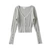 2024 Nuevo Cardigan de Punto Elegante de Manga Larga con Cuello en V Ajustado para Otoño e Invierno Camisa Base Gris para Mujer Trbottomy Top