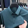 Nueva Camiseta de Manga Corta de Seda Helada para Hombre de Verano, Casual de Negocios, Elástica, Anti-Arrugas, Transpirable, Delgada, Polo Superior para Hombre