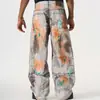 Pantalones Vaqueros de Pierna Recta Ancha para Hombre, Estilo Punk, Desgastados, Vintage, Únicos, Pintura en Aerosol de Industria Pesada del Páramo, Tie-Dye