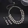 Conjunto de Dos Piezas Estilo Lujo Ligero Europeo y Americano Flor Redonda Incrustada de Diamantes Cadena Doble para Clavícula, Elegante y de Moda Nicho Collar de Gama Alta