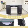Venta Directa de Fábrica Mesa Negra para Manicure con Aspiradora Integrada, Cubierta de Mesa de Vidrio Templado, Gabinete con Múltiples Cajones de Almacenamiento, Banco de Trabajo Profesional
