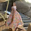 Vestido de Tirantes de Gasa Estampada, Suave y Hermoso, Inspirado en la Dopamina, para Mujer en el Complejo Turístico Costero de Sanya, Vestido Largo de Verano con Dobladillo Ancho