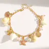 Pulsera Estilo Resort de Playa de Verano con Elementos Marinos, Estrella de Mar de Colores, Cola de Pez, Concha, Cadena de Pulsera con Colgante de Perla