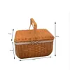 Cesta de almacenamiento de ratán, cesta de compras portátil, cesta de picnic al aire libre, cesta de almacenamiento con tapa, cesta de regalo para comprar verduras, cesta de frutas