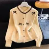 Suéter Abrigo de Punto Grueso Estilo Coreano con Lentejuelas, Lazo Dulce Estilo Chanel, Cuello Redondo, Otoño Invierno Nuevo