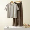 Pijama para hombre, conjunto juvenil de manga corta Tencel Lyocell, ropa de casa holgada para mujer, shorts sencillos para niñas, ropa de verano