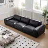Sofá de Couro Arranhado Gato Touro Preto Grande Sala de Estar Apartamento Pequeno Arte em Couro Simples Moderno Fileira Reta Bloco de Tofu Sofá Preto Madeira