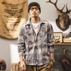 Camisa de cuadros teñida en hilo pesado de 300 g retro americana para hombre, nueva de otoño, guapa y ruda, con agujeros y efecto de guerra, abrigo para hombre