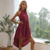 Bai Fen Zhi YiRopa de Mujer Transfronteriza Venta Caliente Verano Vestido de Noche Europeo y Americano Color Sólido Cuello Halter Cintura Ceñida Ajustado