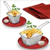 Cesta Criativa para Batatas Fritas Estilo Americano Rede para Fritar de Aço Inoxidável Galvanizado Utensílios para Comida Ocidental