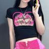 Top de manga corta con cuello redondo y estampado de contraste de color para mujer, corte entallado, adelgazante, estilo transfronterizo de verano 2022