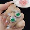 Ágata Calcedônia Verde Natural Conjunto de Três Peças Anel de Abertura de Diamante Completo Elegante Brincos de Pingente de Luxo Feminino terno