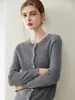 Cardigan de estilo casual 100% cachemira pura para mujer, color liso suave, manga larga, cuello redondo, chaqueta de punto abotonada, top versátil