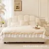 Cabecero tapizado color crema, con forma de pétalo, para cama matrimonial, con diseño de lujo ligero estilo francés, tela de terciopelo y una cómoda cama estilo princesa.