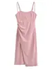Para Vestido Aliexpress Transfronterizo 2025 Estilo Europeo y Americano para Mujer Verano Sencillo Fiesta Alta Gama Plisado Tirantes Falda Larga
