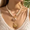 Colar com Pingente de Estrela-do-Mar e Concha Estilo Férias na Praia Transfronteiriça, Design com Fecho OT Feminino, Colar com Atmosfera de Verão na Costa
