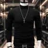 Camiseta de Manga Larga de Pana Acanalada para Otoño e Invierno al por Mayor de Fábrica Estilo Coreano Corte Ajustado Color Sólido Cuello Semi Alto Camiseta Base Tendencia