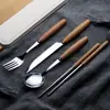 Juego de cubiertos de acero inoxidable con mango de madera estilo japonés, tenedor y cuchara Cuchara de madera maciza estilo japonés y coreano Tenedor cuchillo de acero inoxidable con mango de madera, tenedor y cuchara palillos