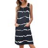 Comércio exterior verão feminino roupas Amazon Europeu e Americano gola redonda listrado estampado bolso colete vestido YY0013