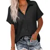 Amazon Transfronteiriça Verão 2025 Nova Camisa de Linho Cor Sólida Europeia e Americana Feminina Algodão Manga Curta Casual Solta