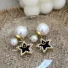 Brincos Vintage D Brand Estrela de Cinco Pontas com Pérolas para Mulheres, Pino de Prata S925, Estilo Socialite de Luxo Leve, Brincos de Uso Duplo