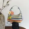 2026 Nueva Moda Tendencia Color Block Arcoíris Bolso Tejido Bolso Cubo de Verano Bolso Tote Bolso de Hombro Cruzado de Gama Alta
