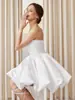 Vestido de Casamento Leve Estilo Francês, Curto Sem Alças, Simples e de Nicho, Vestido de Casamento Leve de Alta Qualidade para Noivado e Registro de Casamento Viagem Fotográfica, Saia Tutu Super Feérica